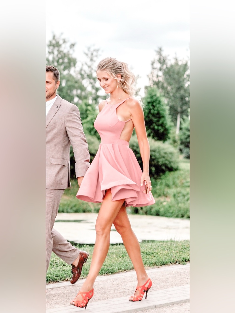 Xenia Boutique Blush Pink Cutout Skater Dress